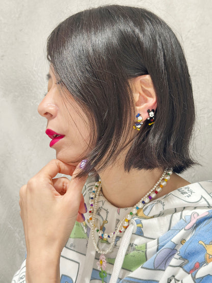 Donald & Mickey Inspired Two-Way Earrings with Silver Post, Handmade in Korea