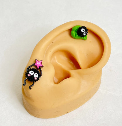 Soot Sprite Susuwatari Barbell Earrings – Studio Ghibli Inspired Surgical Steel | 8TTITTO8