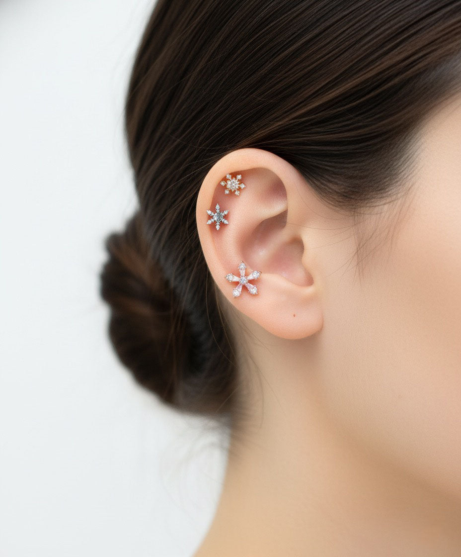 Winter Snowflake Stud Earrings – 2 Styles in Gold, Silver & Rose Gold | 8TTITTO8