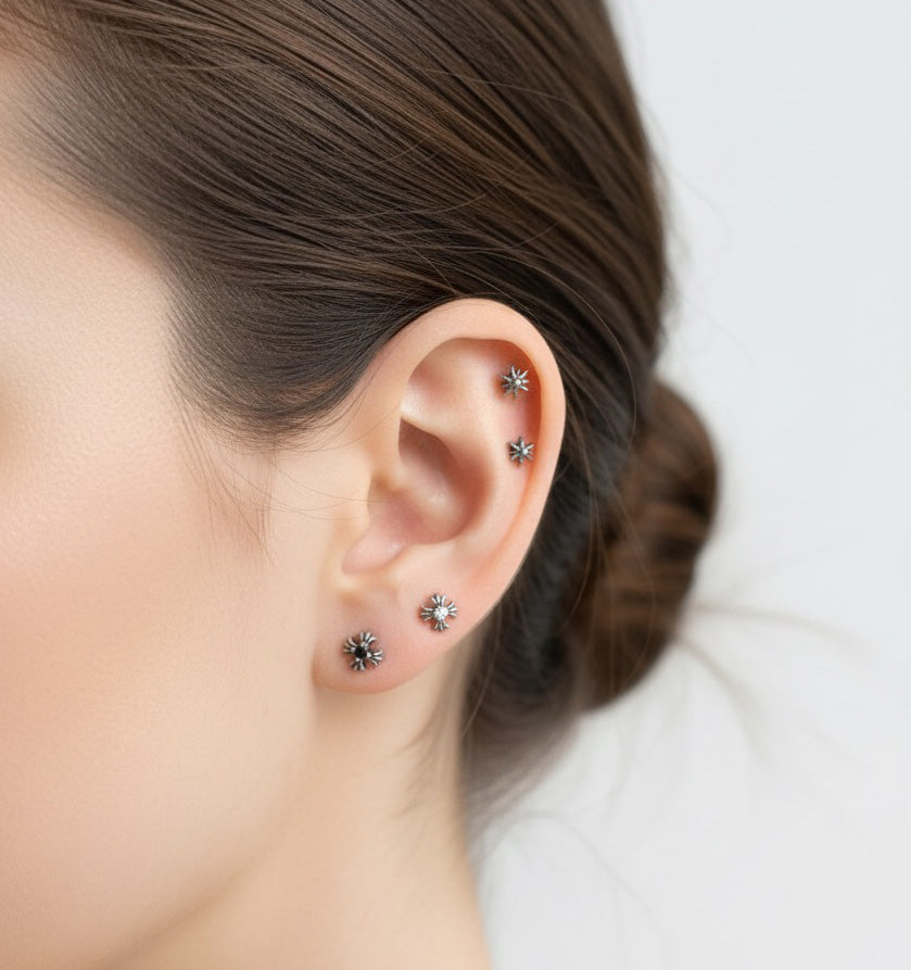 Antique Gothic Barbell Ball Earring – 4 Symbol Options