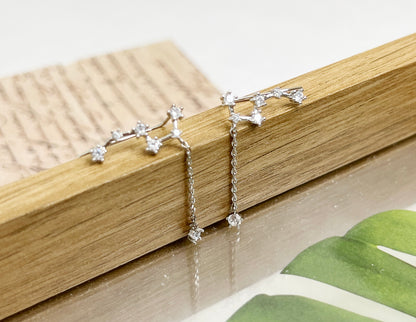 Made in Korea Big Dipper Constellation Ear Climber | CZ Star Drop Chain Earrings | K-Beauty Celestial Jewelry