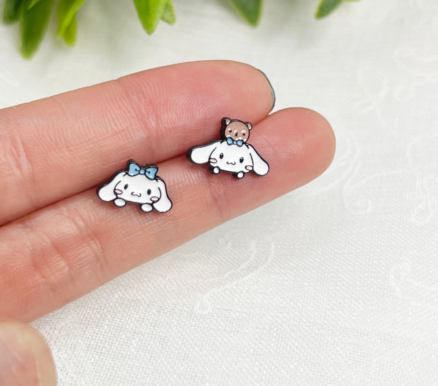 Kawaii Cinnamoroll-Style Puppy & Bear Asymmetric Stud Earrings - 925 Silver Post | Character Jewelry