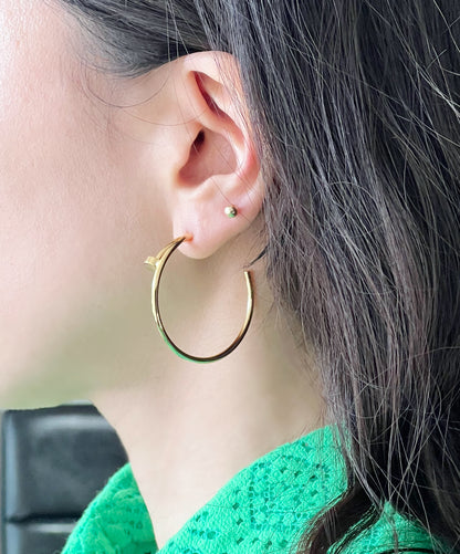Modern Screw Hoop Earrings | Brass Titanium Posts | Gold Silver Rose Gold