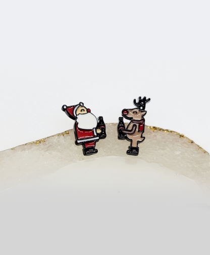 Santa & Rudolph Silver Post Earrings – Handmade in Korea