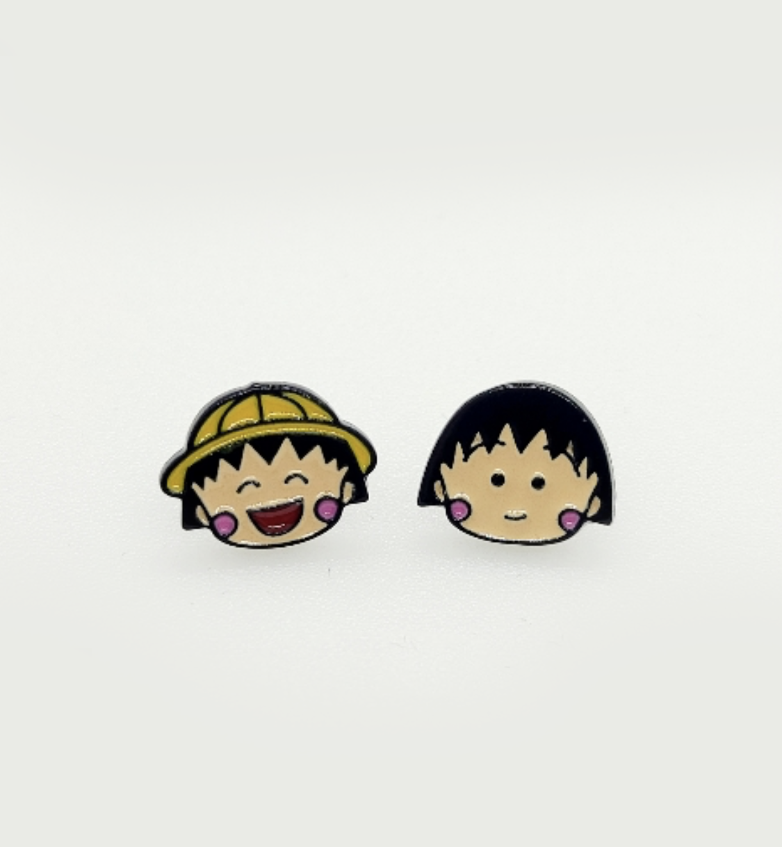 Chibi Maruko-chan Mismatched Enamel Stud Earrings - 925 Silver Post | Made in Korea