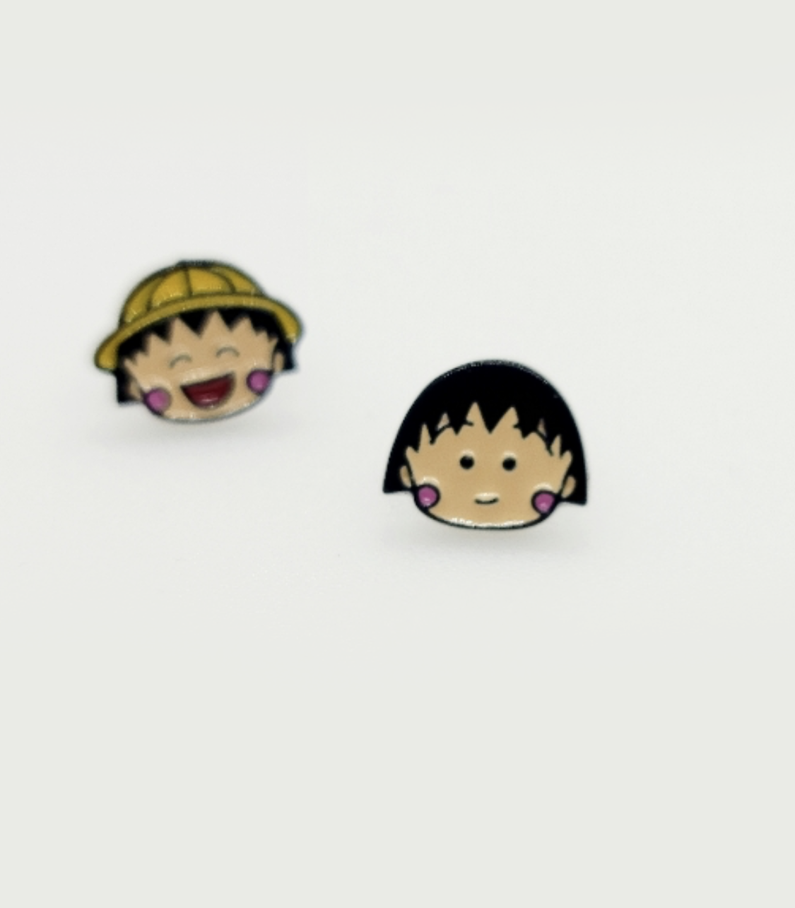 Chibi Maruko-chan Mismatched Enamel Stud Earrings - 925 Silver Post | Made in Korea