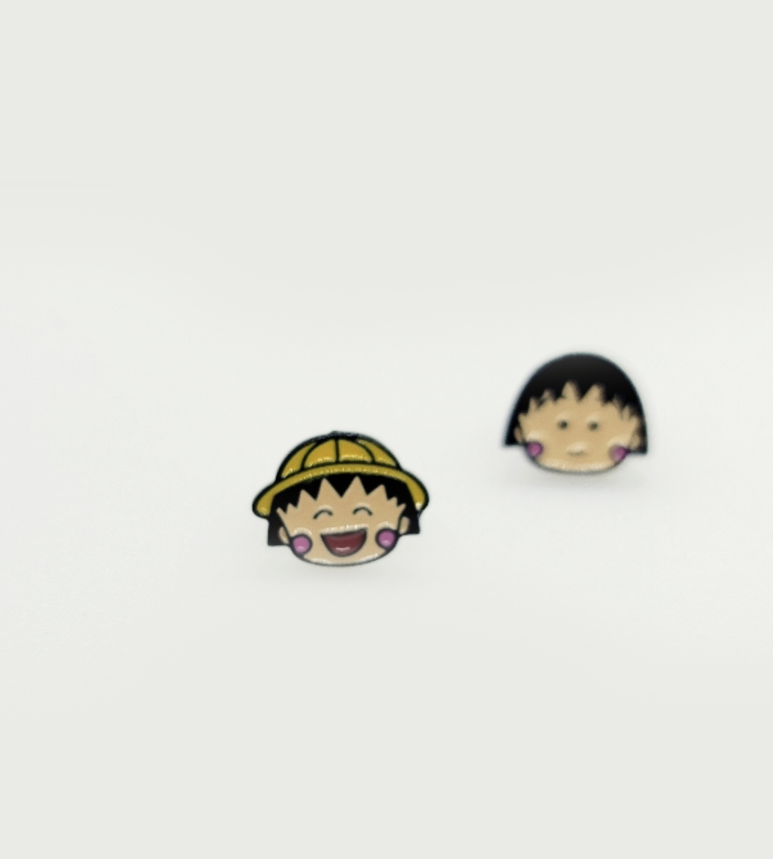 Chibi Maruko-chan Mismatched Enamel Stud Earrings - 925 Silver Post | Made in Korea