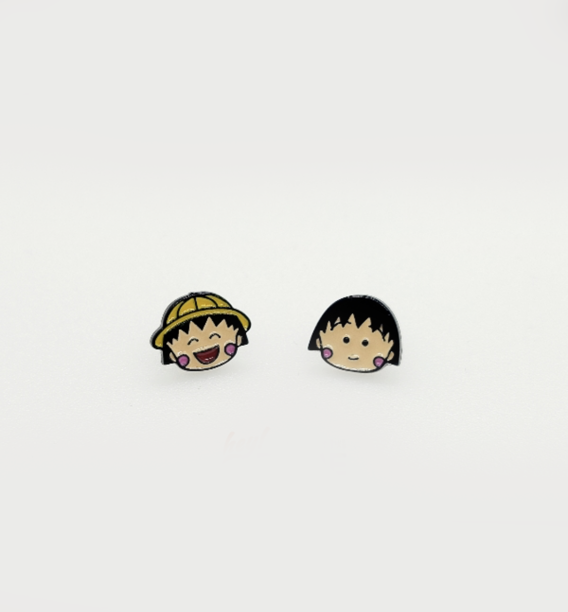 Chibi Maruko-chan Mismatched Enamel Stud Earrings - 925 Silver Post | Made in Korea