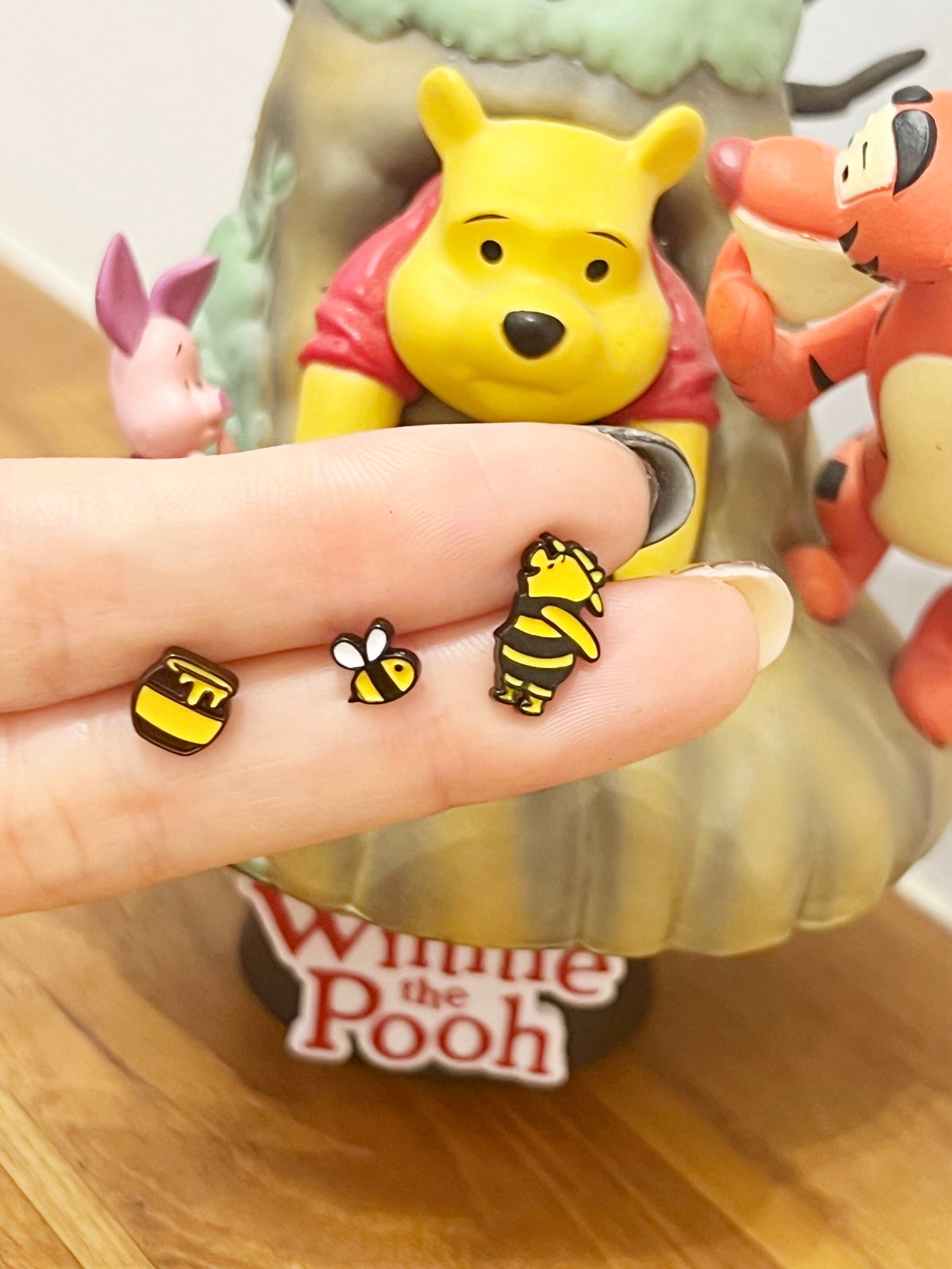 Pooh-Inspired 3pcs Stud Earrings (Bee, Jar & Bear) – 925 Silver Post