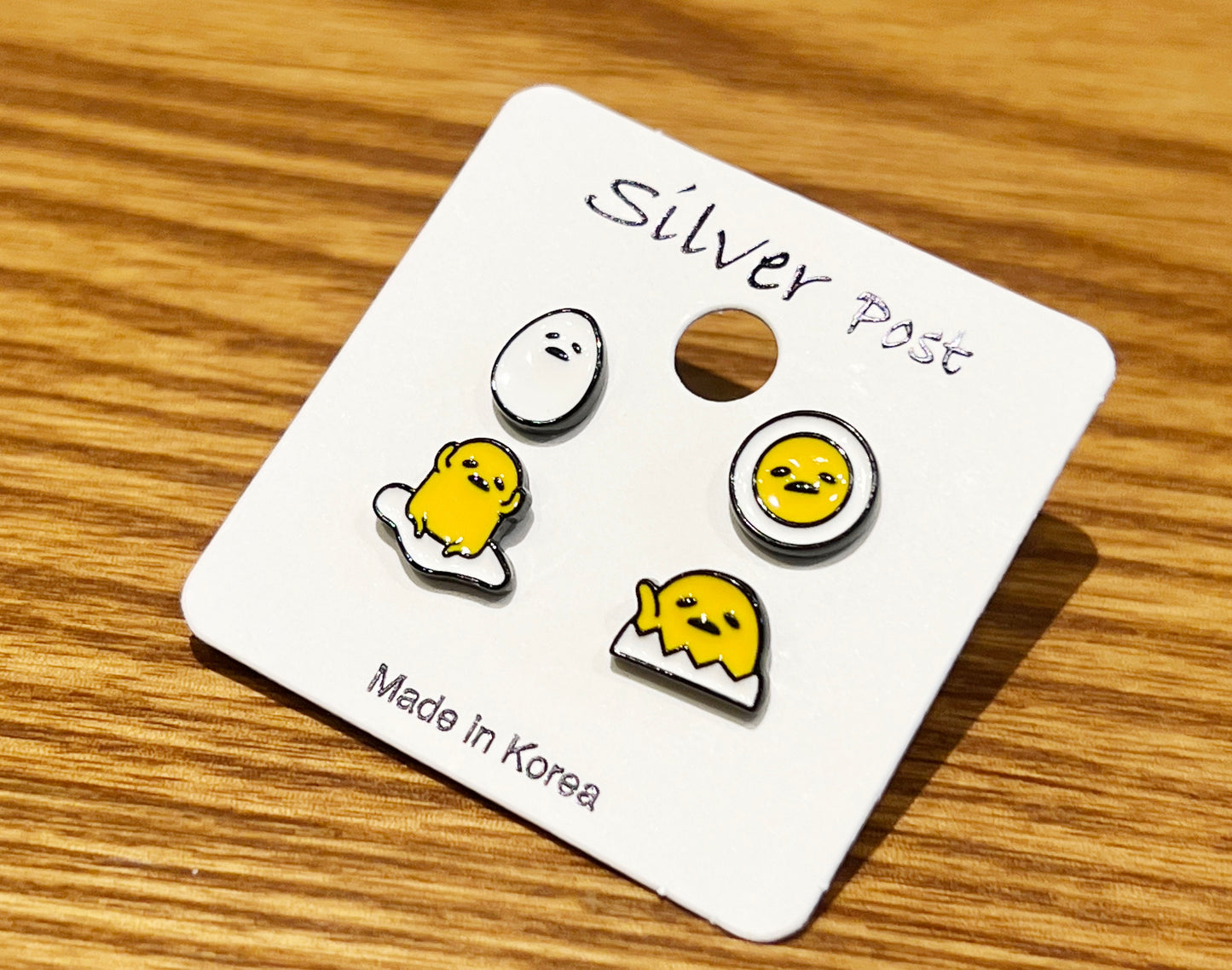Gudetama Egg Earrings Set – 4 Pairs Silver Post Studs | 8TTITTO8