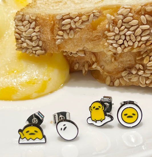 Gudetama Egg Earrings Set – 4 Pairs Silver Post Studs | 8TTITTO8