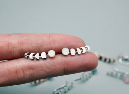 Celestial Moon Phase Ear Climbers | Gold Plated Brass & Glowing Faux Moonstone Crawlers