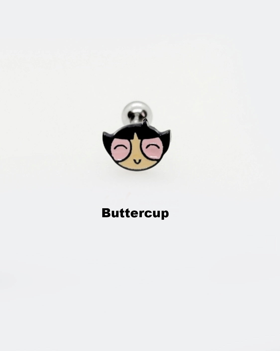  Buttercup sleeping Powerpuff Girls mini barbell stud earring - green dress black hair surgical steel jewelry