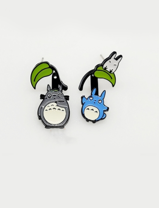 Totoro Earrings - 2-Way Convertible Drop & Stud | Ghibli Inspired Silver Post