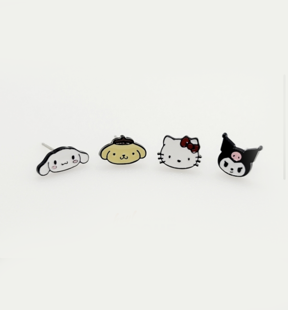 Sanrio-Inspired 4pc Silver Post Earring Set – Kuromi, Hello Kitty, Cinnamoroll & Pompompurin | Handmade in Korea