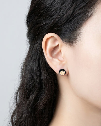 Chibi Maruko-chan Mismatched Enamel Stud Earrings - 925 Silver Post | Made in Korea