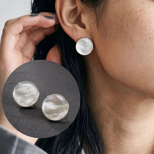 Mother of Pearl Circle Studs — 925 Silver