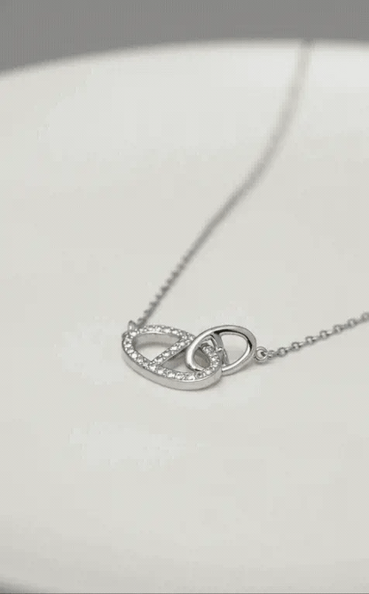 925 Sterling Silver Pavé CZ Interlocking Double Ring Necklace