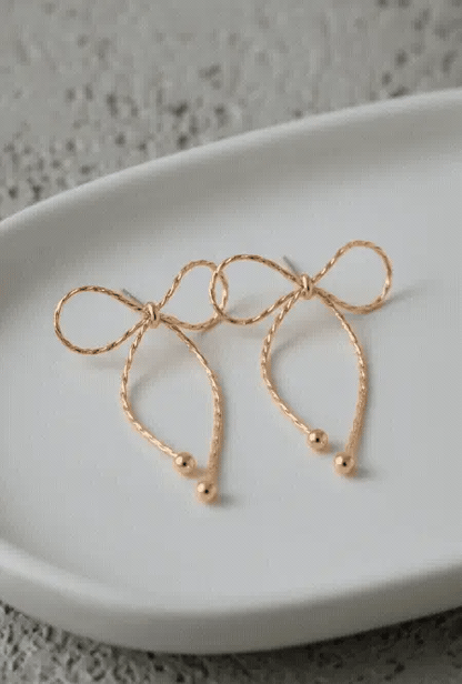 Textured Chain Bow Drop Earrings – Balletcore Dainty Jewelry