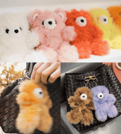 Handmade Real Alpaca Fur Fluffy Bear Keyring Bag Charm 20cm