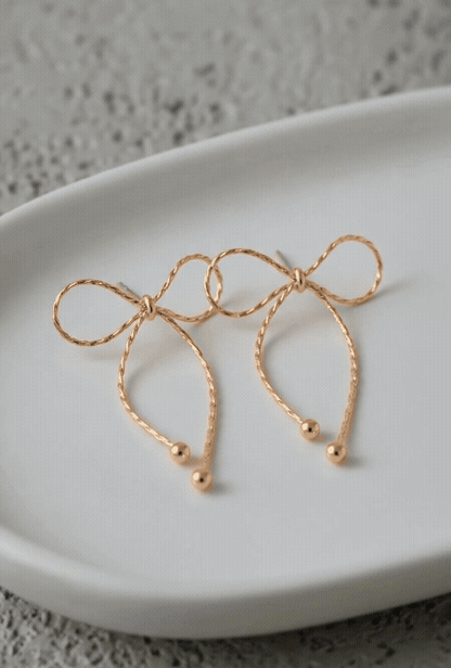 Textured Chain Bow Drop Earrings – Balletcore Dainty Jewelry