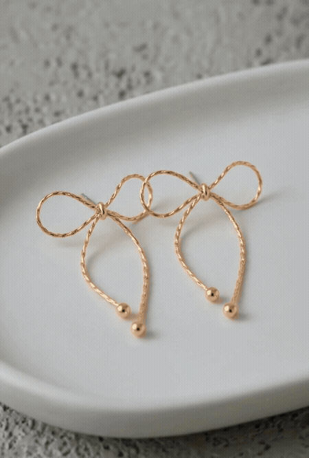Textured Chain Bow Drop Earrings – Balletcore Dainty Jewelry