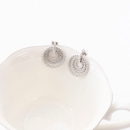 Modern Triple Circle Earrings – 3-Tier Movable Chandelier Hoops, Silver Post, Geometric Statement Jewelry, Elegant Gift for Her