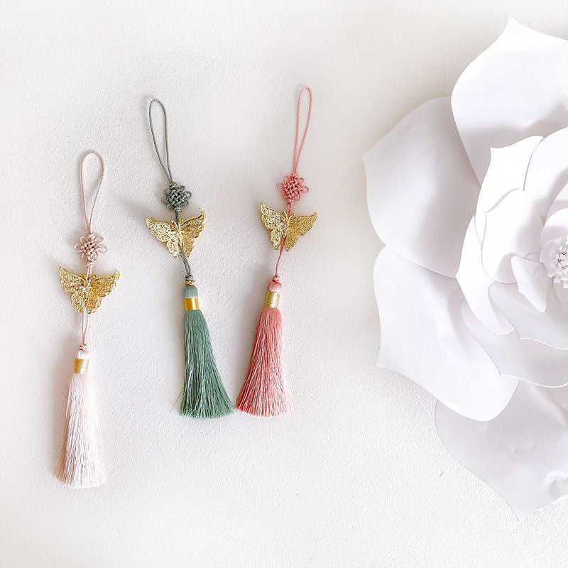 Metal Butterfly Norigae Tassel Charm - Korean Traditional Ornament