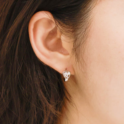 Mini Heart CZ Huggie Hoop Earrings — Silver & Rose Gold, Dainty Everyday Click-Closure