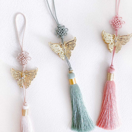 Metal Butterfly Norigae Tassel Charm - Korean Traditional Ornament