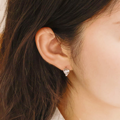 Mini Heart CZ Huggie Hoop Earrings — Silver & Rose Gold, Dainty Everyday Click-Closure