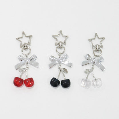 Bow & Cherry Drop Earrings – Red, Black, Clear