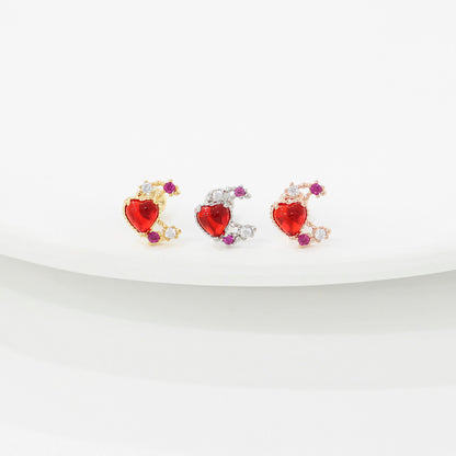 Celestial Moon Heart Barbell Stud Earring - Surgical Steel
