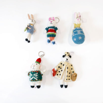 Handmade Wool Felt Animal Bag Charm - Cottagecore Rabbit & Bear Keychain - Cozy Winter Gift