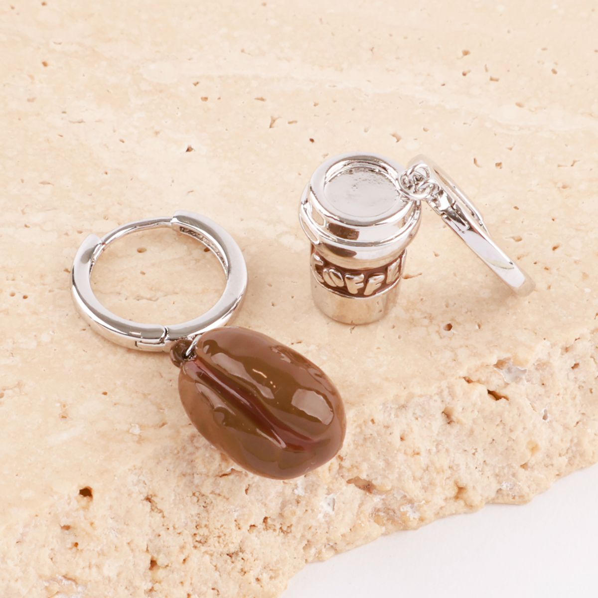 ☕ Coffee Bean & To-Go Cup Mismatch Earrings – Kawaii Food Jewelry | 8TTITTO8
