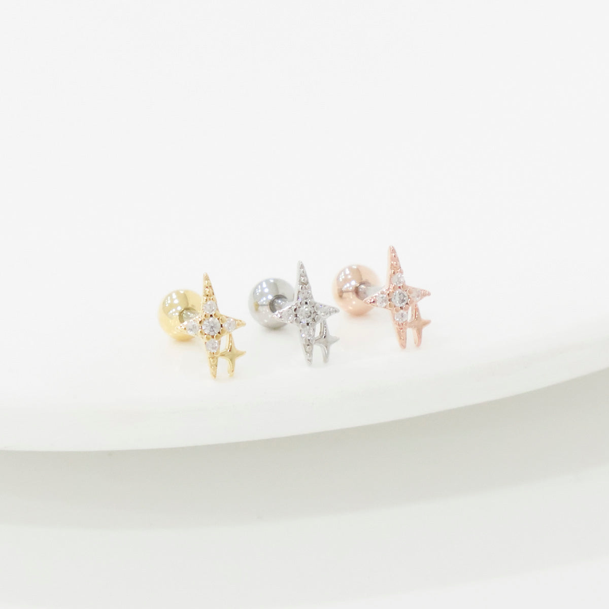 Starburst Helix Barbell Stud – Gold / Rose Gold / Silver (Single)