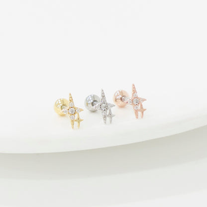 Starburst Helix Barbell Stud – Gold / Rose Gold / Silver (Single)
