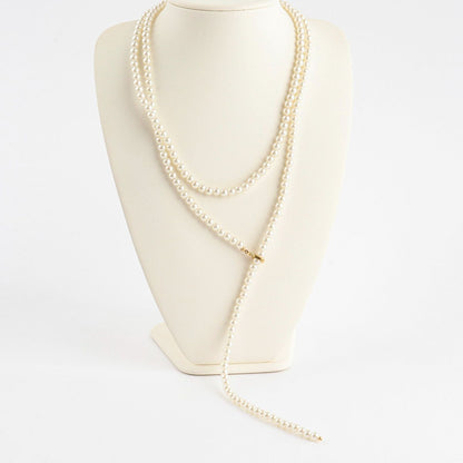 Extra Long Pearl Lariat Necklace – 140cm Wrap Choker, Layered Rope Necklace, Tie-On Versatile Jewelry, Romantic Gift for Her