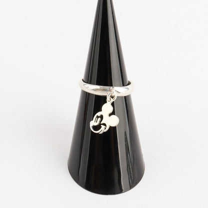 Handmade 925 silver Mickey character ring on hand with nail art