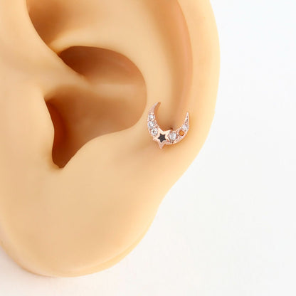 Black Star Crescent Moon Barbell in Gold, Silver & Rose Gold