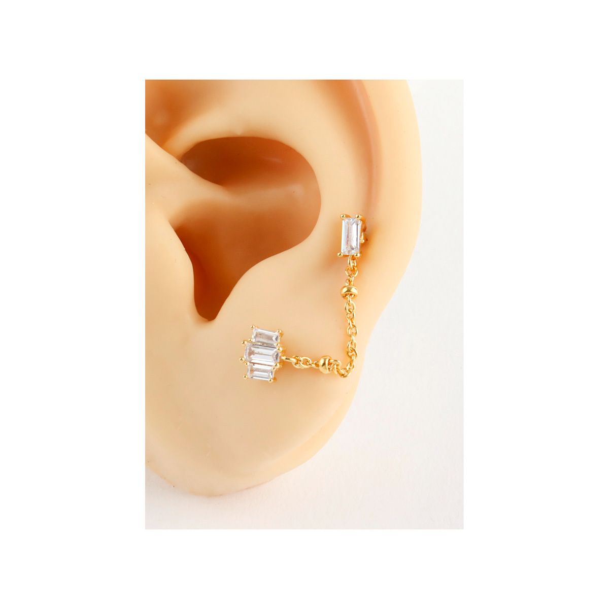 Baguette CZ Layered Chain Stud Earring