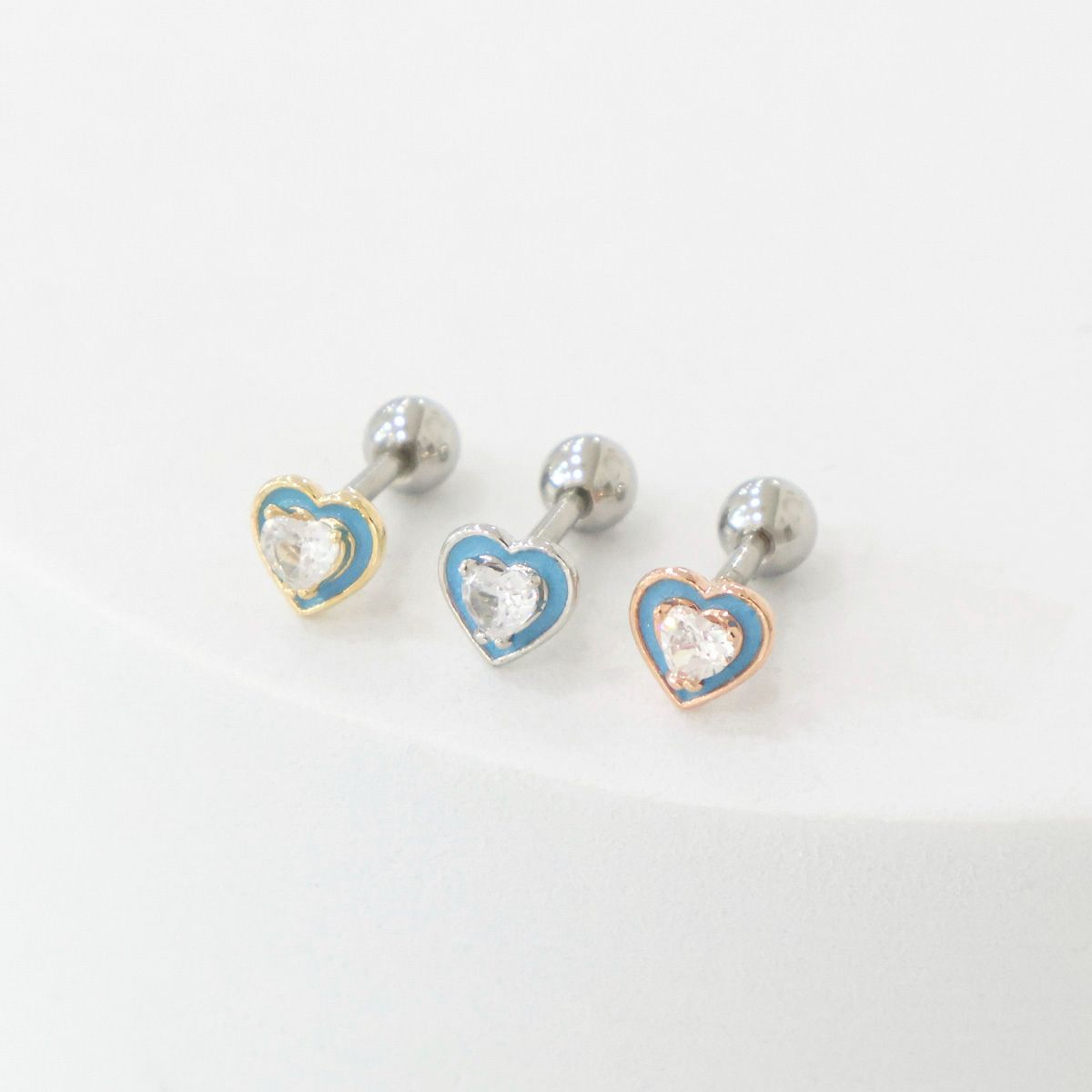 Sweetheart Crystal Barbell Stud Earrings – Ocean Blue & Blush Pink