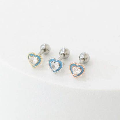 Sweetheart Crystal Barbell Stud Earrings – Ocean Blue & Blush Pink