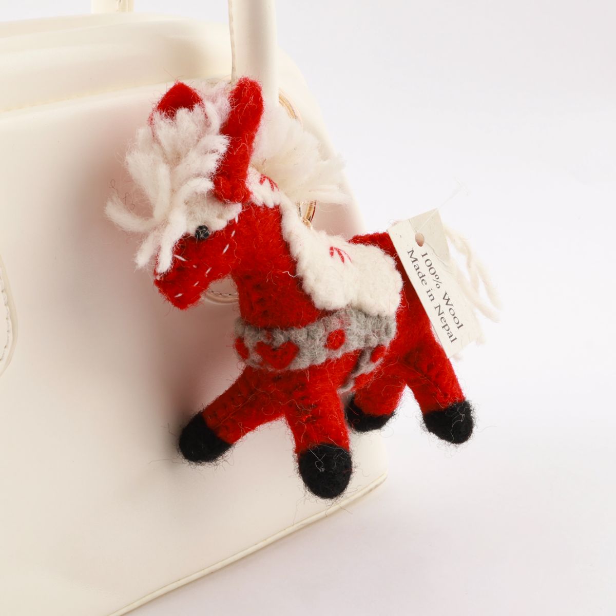 2026 Year of the Red Horse Wool Felt Lucky Charm Keychain - Handmade in Nepal