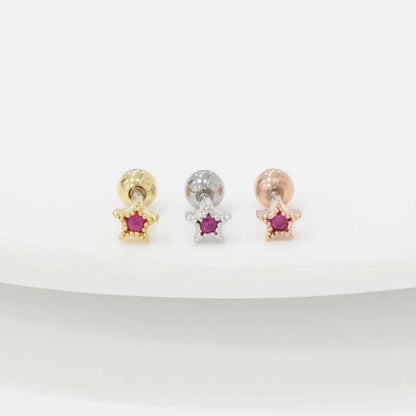 Mini Star Barbell Piercing | CZ Stone | Gold/Silver/Rose Gold