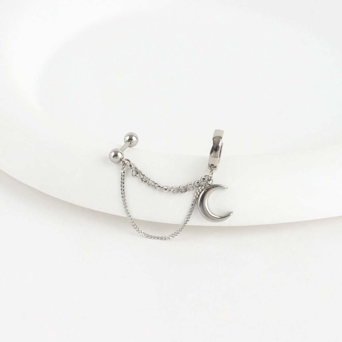 Surgical Steel Crescent Moon Double Chain Piercing Set