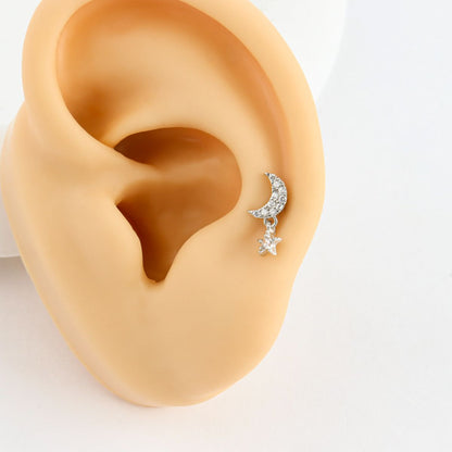 Moon & Star Dangle Barbell Piercing – Surgical Steel Bar in Gold, Silver & Rose Gold