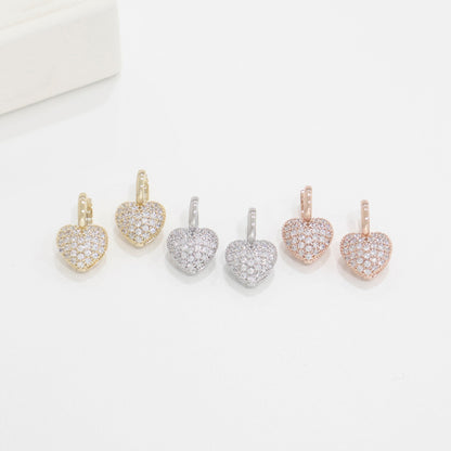 Pave Cubic Zirconia Puffy Heart Huggie Hoop Earrings Gold Silver Rose Gold
