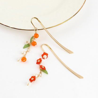 Handmade Floral Bookmark - Gold Hook with Pearl Drops