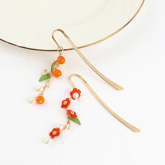 Handmade Floral Bookmark - Gold Hook with Pearl Drops